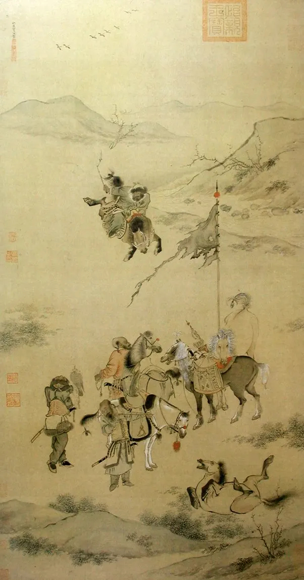 明代仇英的《秋原猎骑图》