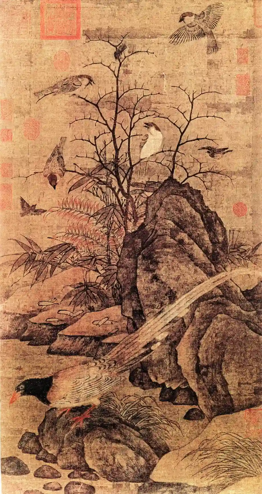五代 黄居寀 山鹧棘雀图