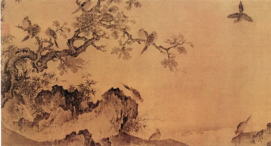 五代 黄居寀 竹石锦鸠图