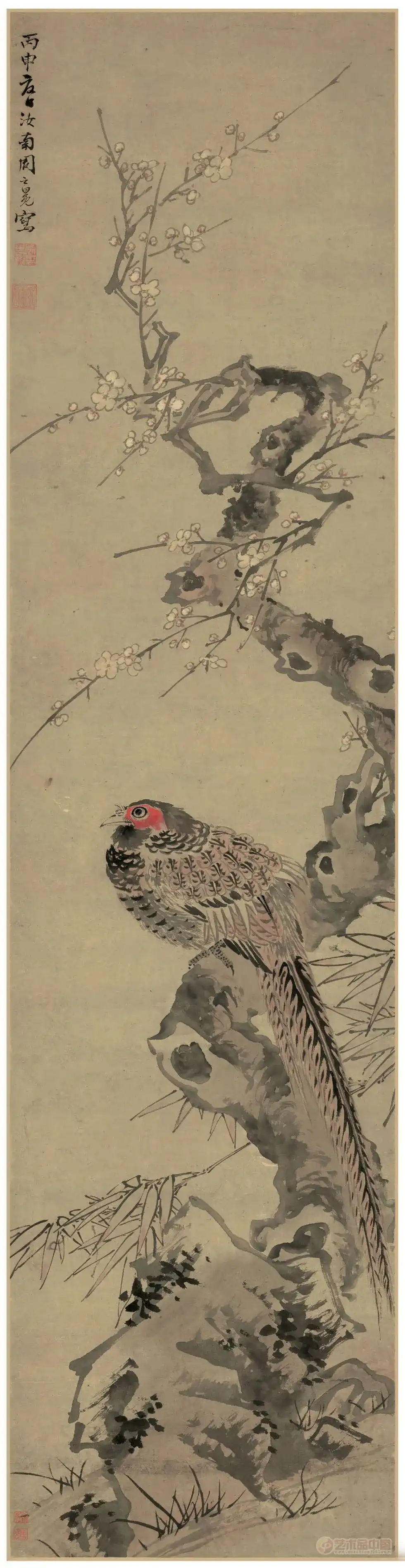 明 周之冕《梅花野雉图》