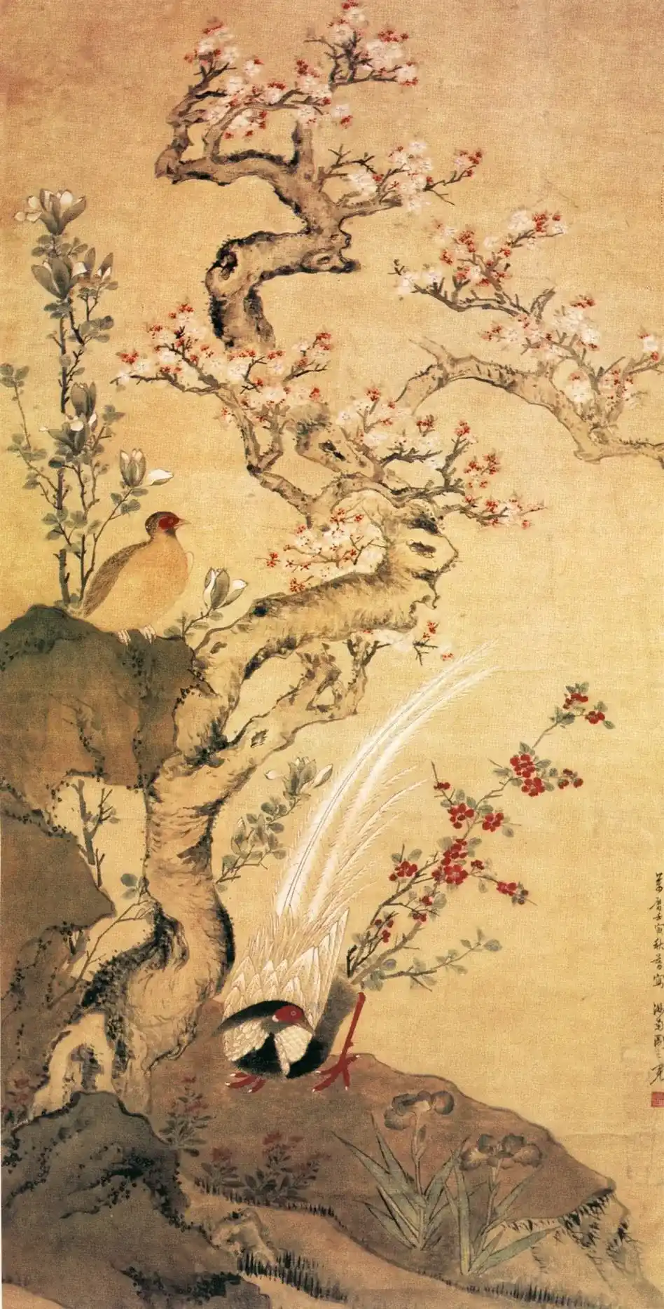 明 周之冕 杏花锦鸡图