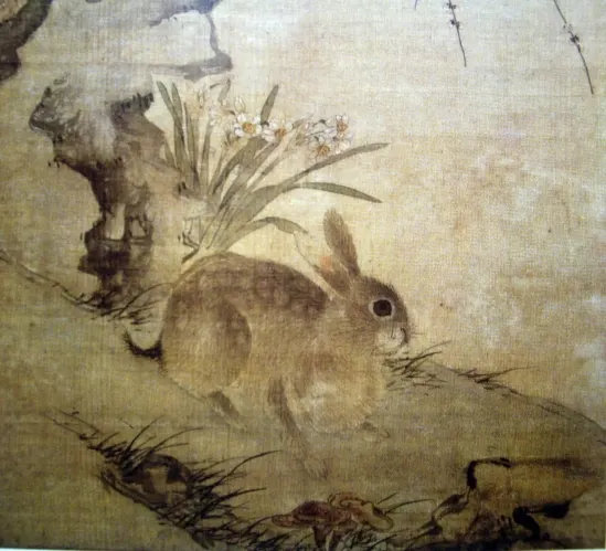 明 周之冕 松兔图(局部)