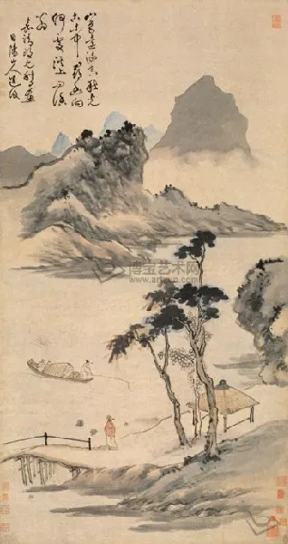 秋光古木 立轴 设色纸本 嘉靖改元(1522年)作