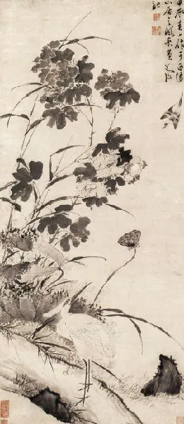 花鸟 立轴 浅绛纸本 1544年作