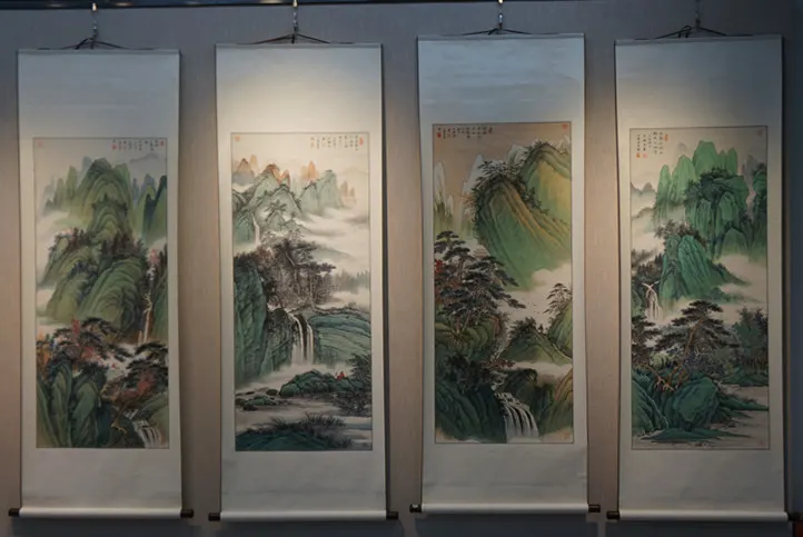 王健梁山水四条屏
