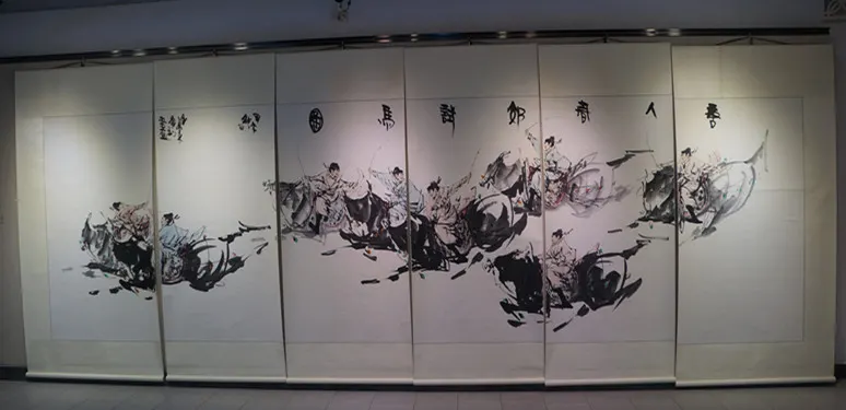 子柔李刚《唐人春郊试马图》