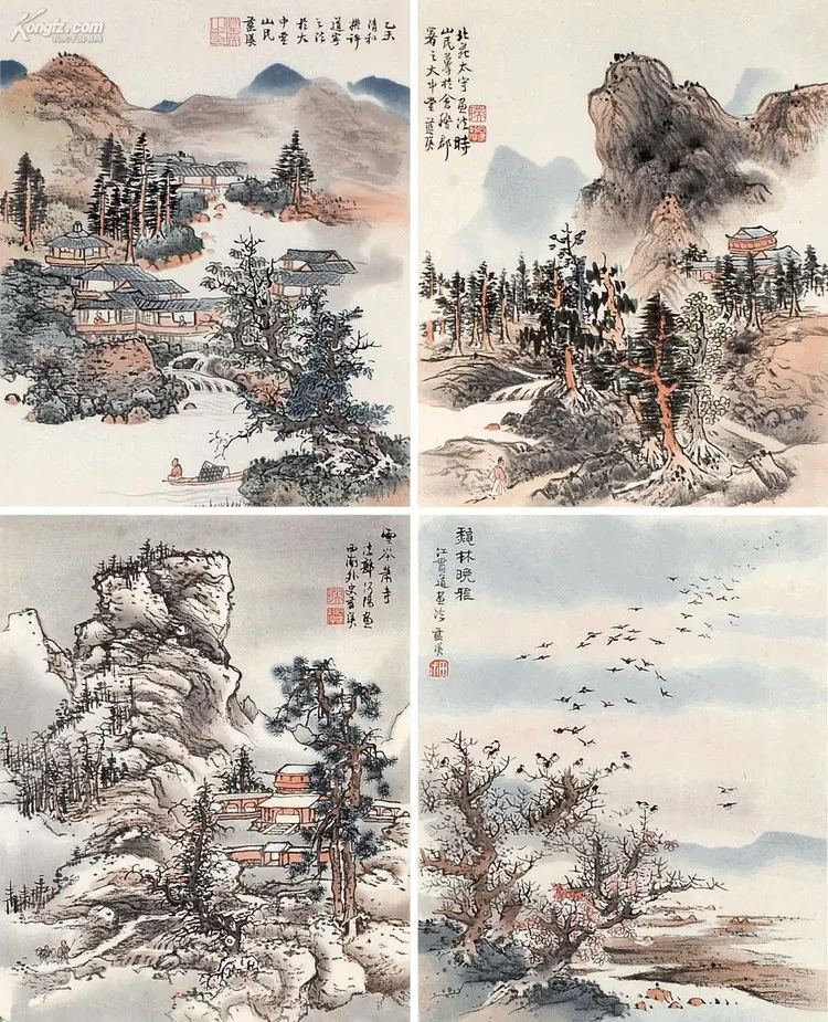 蓝瑛 山水四桢
