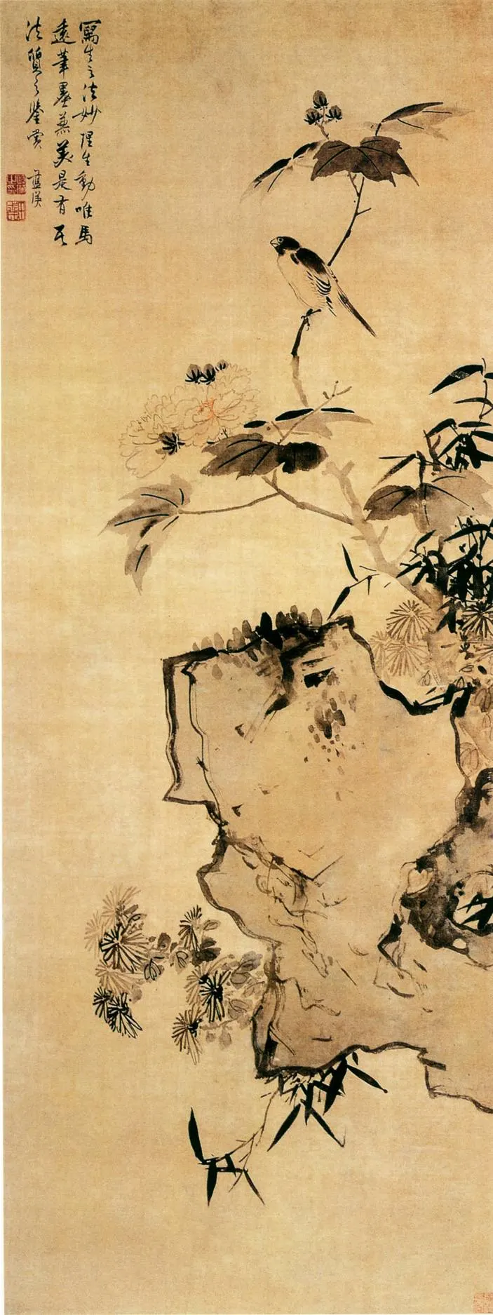 明 蓝瑛 拒霜秋鸟图