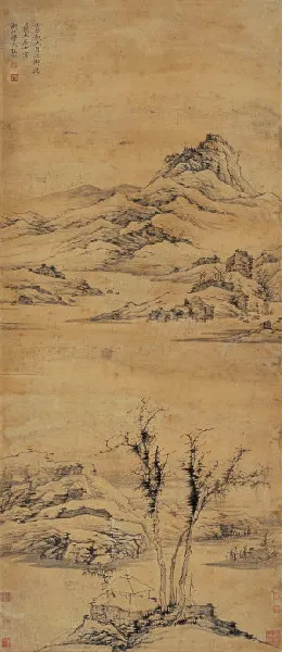 山 水 立轴 设色纸本1652年作