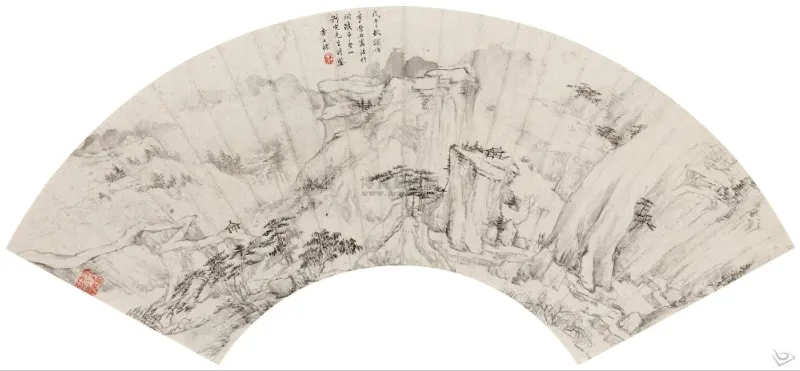 1678年作 溪山闲钓 扇面 水墨纸本