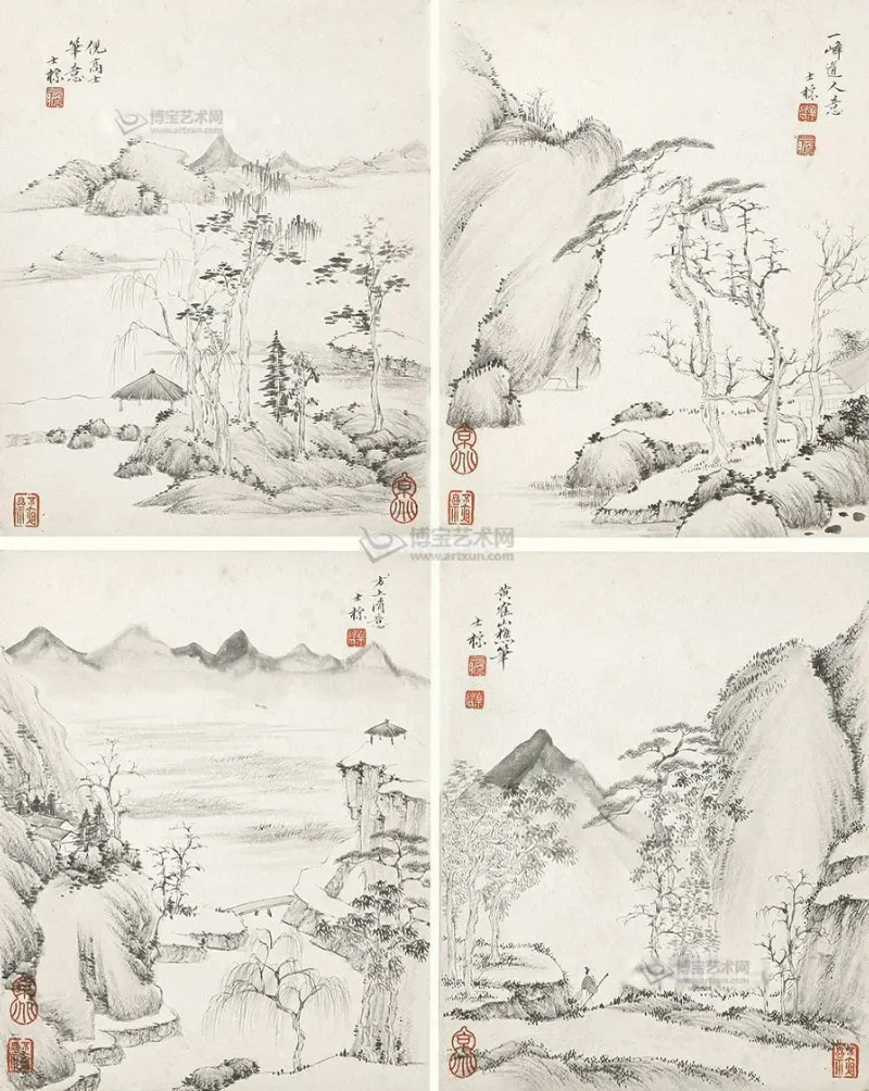 山水 (四帧) 镜片 纸本