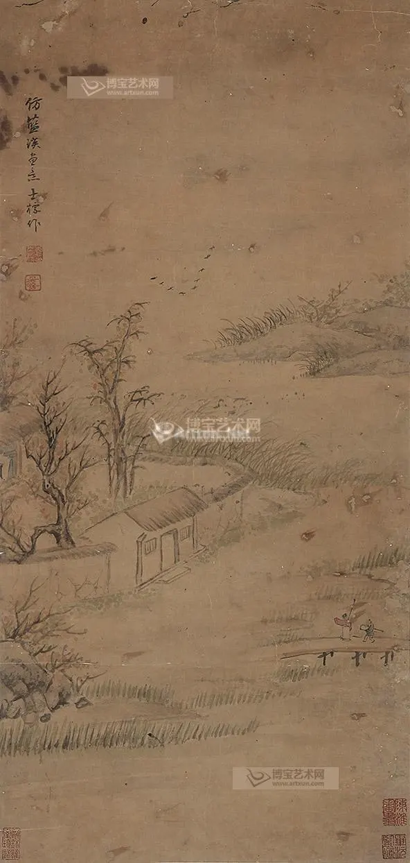 山水人物 挂轴 设色纸本