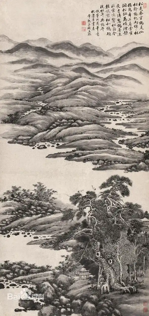 松鹤云涧图