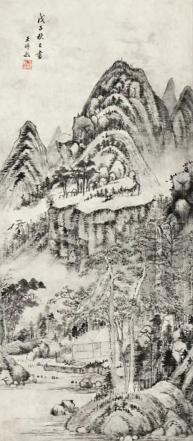 1648年作 松静山居图 立轴 水墨纸本