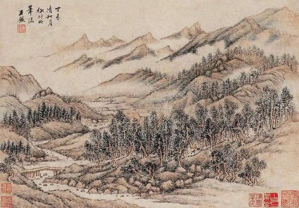 仿叔明笔意 立轴 水墨纸本 1667年作