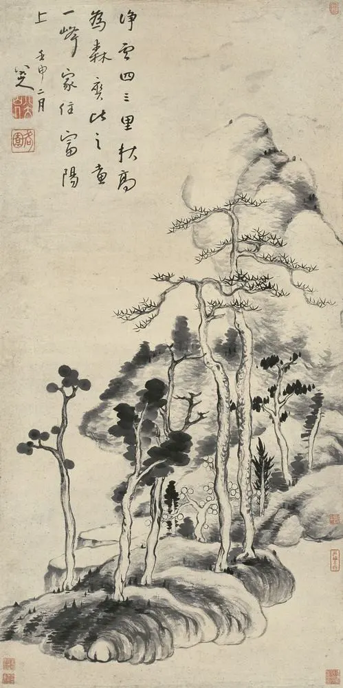八大山人 1692年作 秋高净云 立轴 101×50