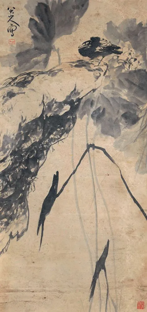 八大山人 荷花水鸟 立轴 135×63cm