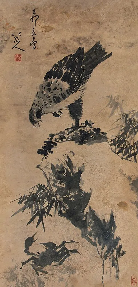 八大山人 鹰蟹图 立轴 133×65cm