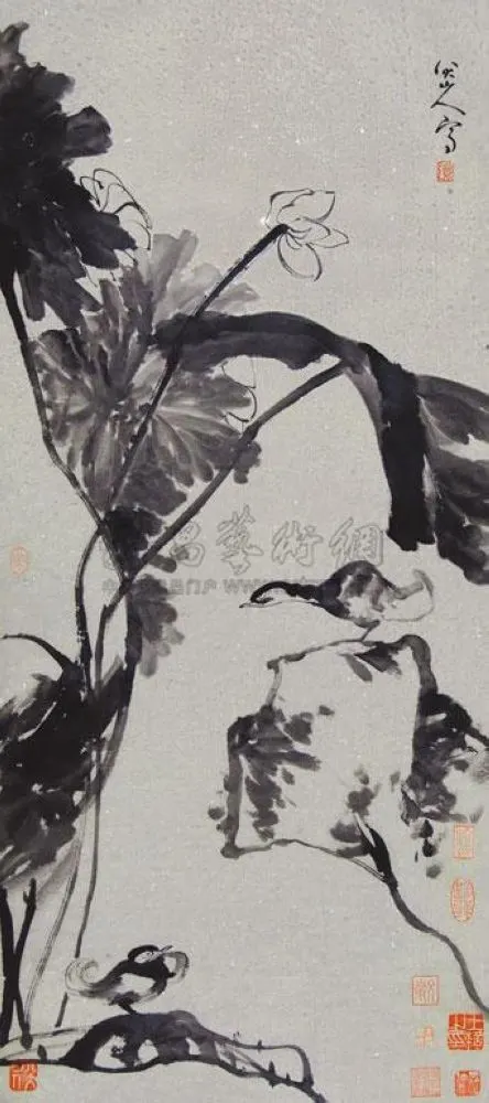 八大山人 水墨花鸟 立轴 127×56cm