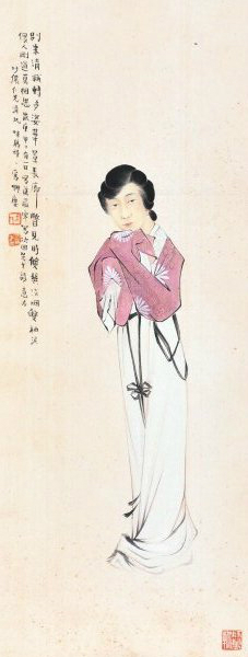 中国美術・純手描き人物画凌波捉月掛軸・国画・張大千印款・宣紙・賞物・肉筆・茶道具 中国美術・純手描き人物画凌波捉月掛軸・国画・張大千印款・宣紙・