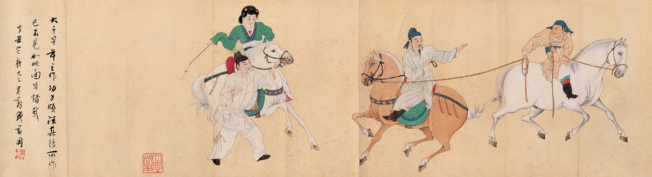 中堂 掛け軸 張大千 騎馬 唐人行猟 人物画 中国画 山水人物 中堂