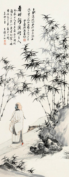 中国美術・純手描き人物画凌波捉月掛軸・国画・張大千印款・宣紙・賞物・肉筆・茶道具 中国古美術・旧藏珍品・張大千款・彩絵人物画・純手描き・四尺