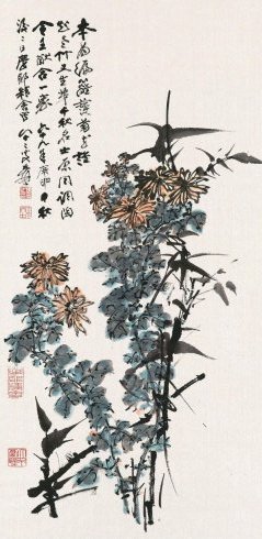 中国美術・純手描き花鳥画掛軸・国画・張大千印款・宣紙・賞物・肉筆・書道品・茶道具 古美術 掛け軸 中国・近現代 張大千書 「花鳥図」 絹本 立軸