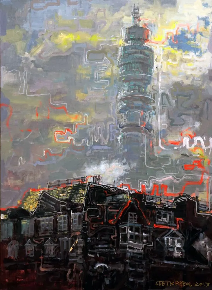 2017-8 Systems of the city-Warren st 53 X 72.5 acrylic on canvas 2017 300��