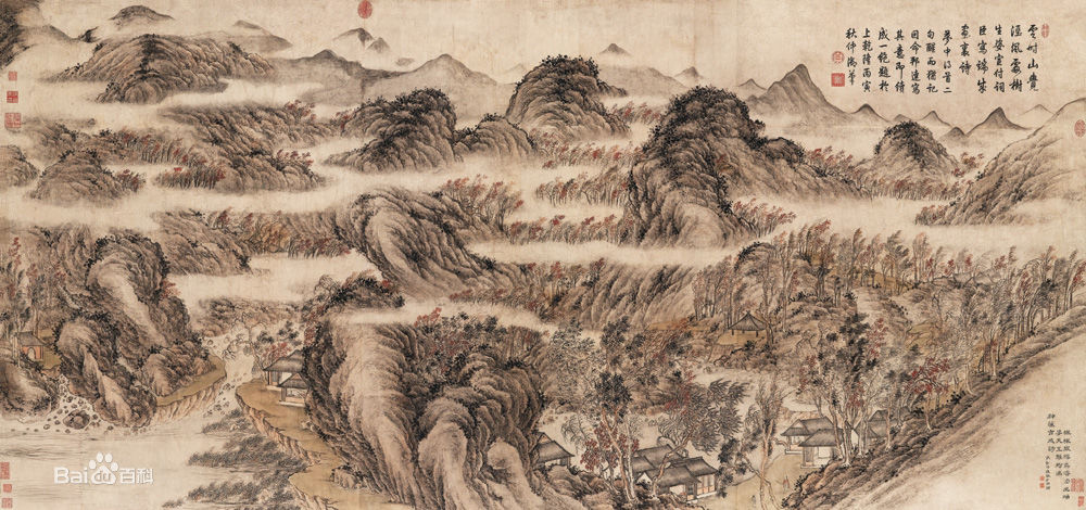 中国 古銅宣徳銅 山水人物文盤 時代箱付 D R1369