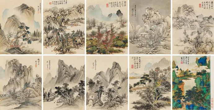 明 蓝瑛 祁豸佳 山水合册(仿古山水册)
