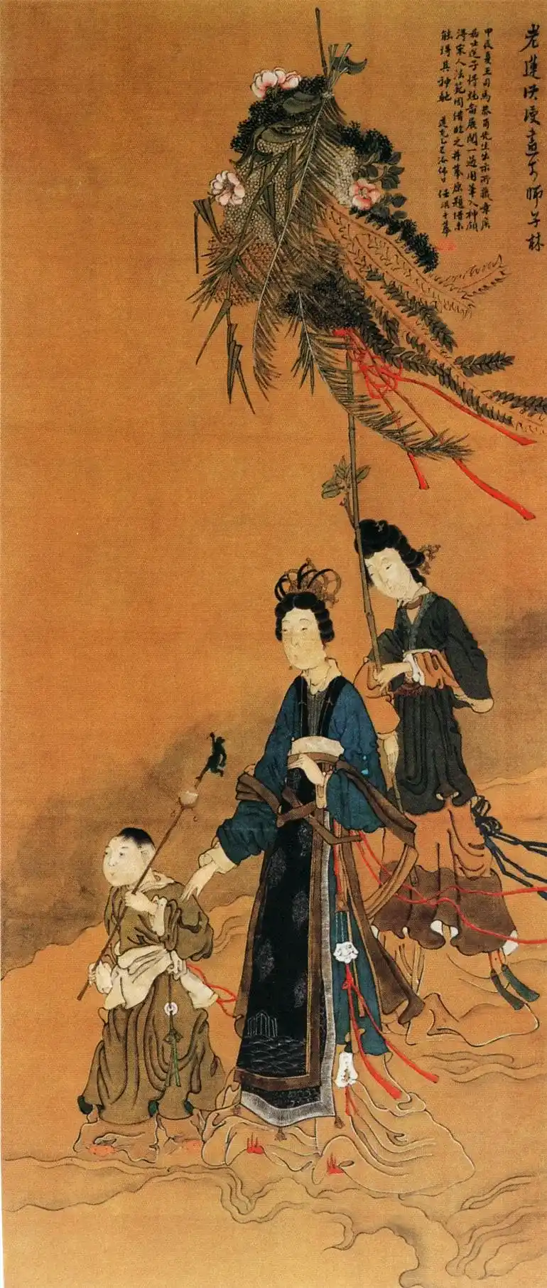 清 任淇 送子得魁图
