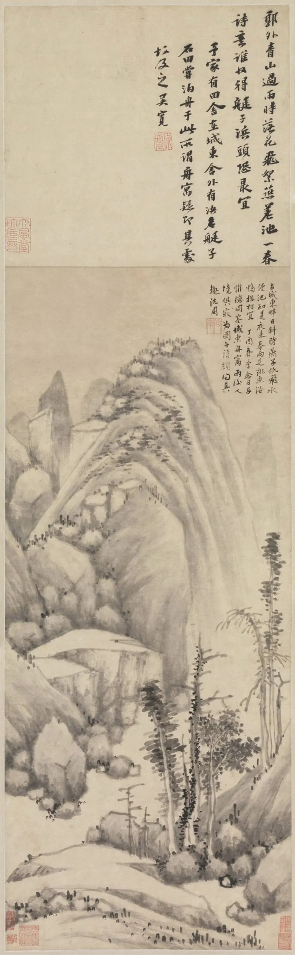 明 沈周 雨夜幽寂图_副本