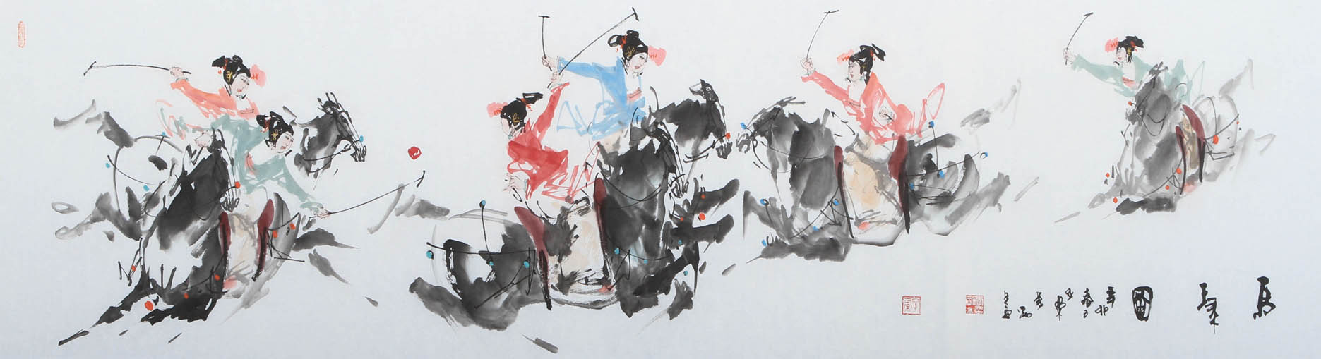 国画欣赏:子柔李刚唐人马球图11