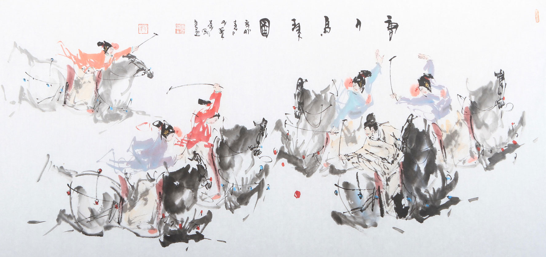 国画欣赏:子柔李刚唐人马球图6