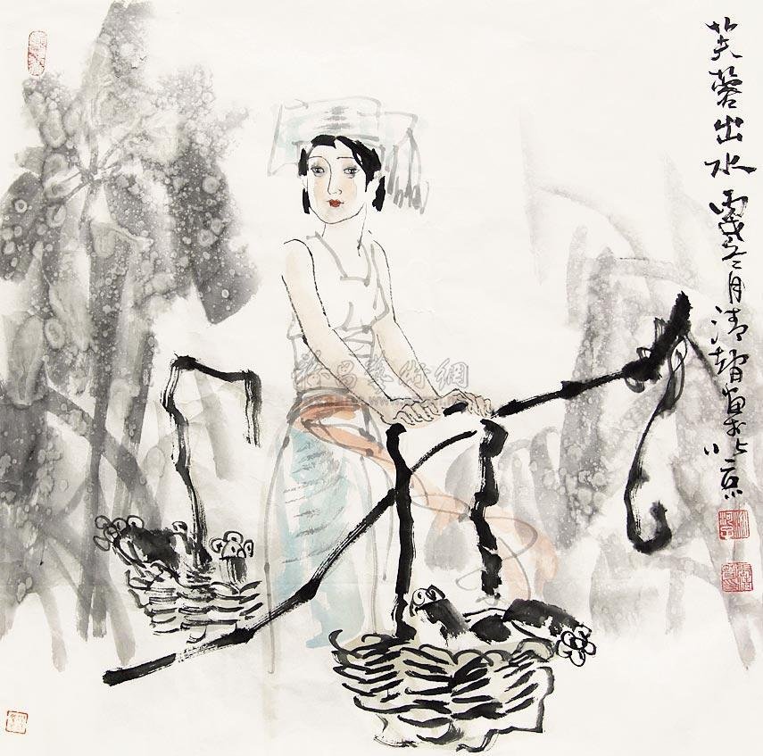 张清智 采莲图 镜心